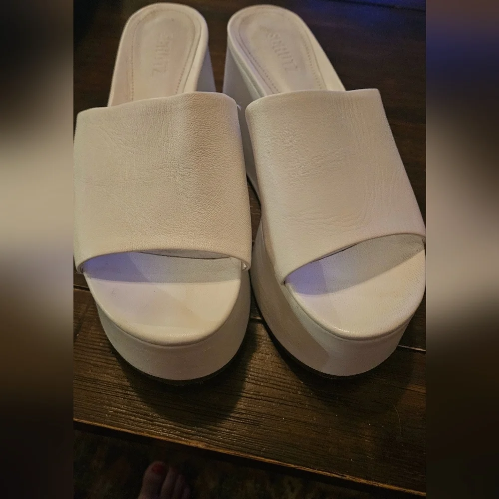 SCHUTZ White Platform Slide Mule